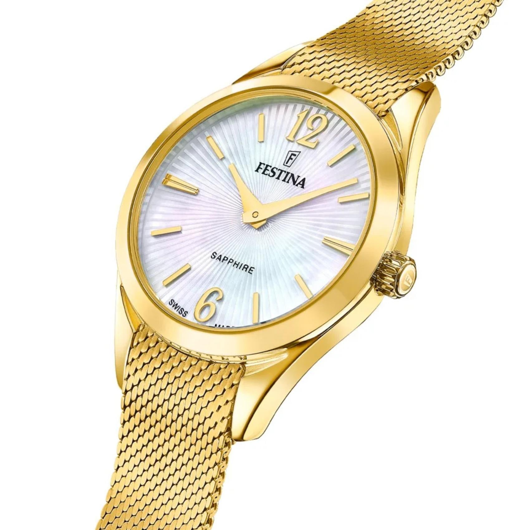 Λευκό φίλντισι καντράν ρολογιού Festina Grace F20077/1 διαμέτρου 32mm