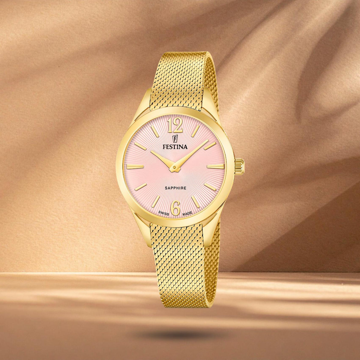 Γυναικείο ρολόι Festina Grace F20077/2 με χρυσό μπρασελέ, ροζ καντράν 32mm