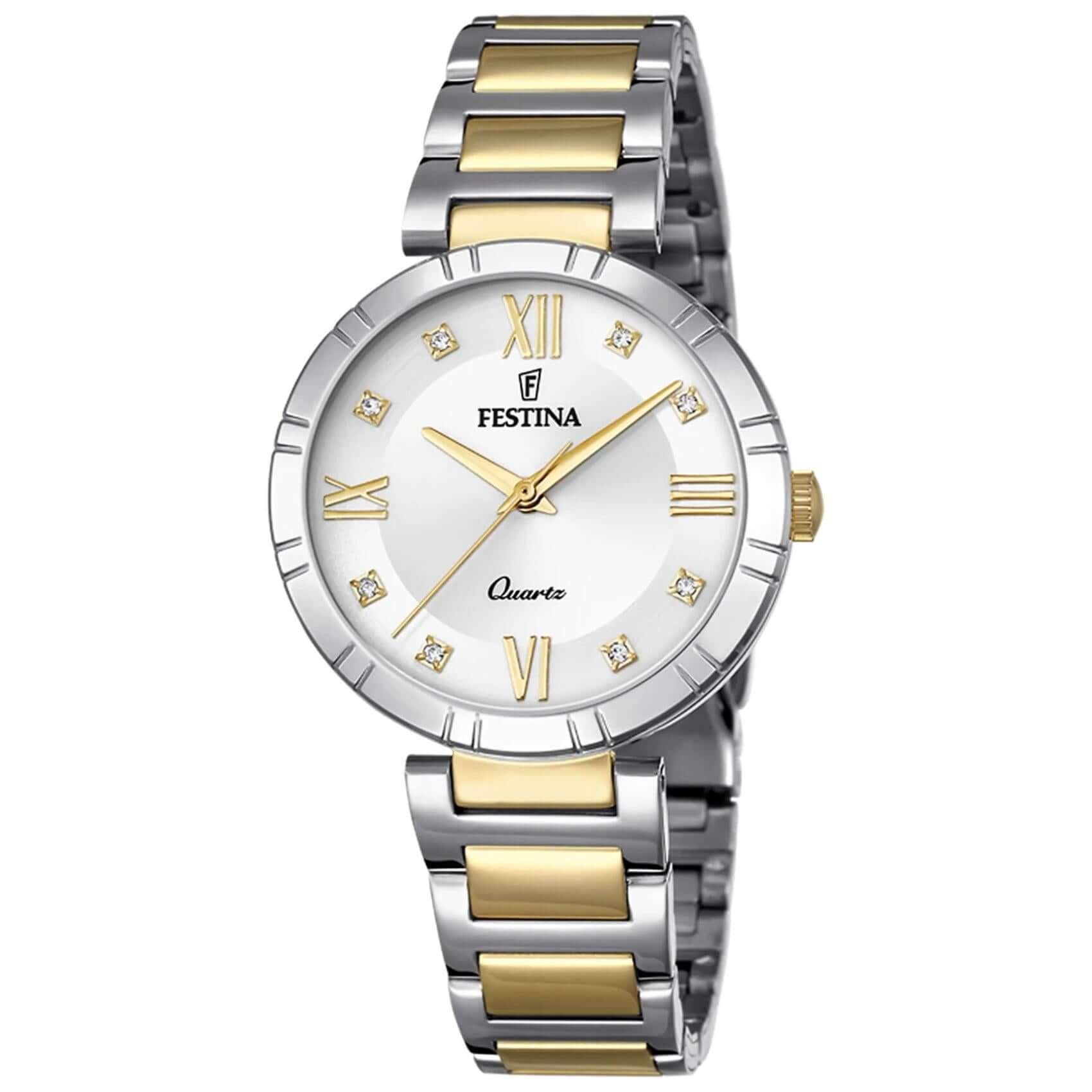 Γυναικείο ρολόι Festina Mademoiselle F16937/A με δίχρωμο ατσάλινο μπρασελέ, ασημί καντράν 32.5 mm με zircon, quartz μηχανισμό και στεγανότητα 5ATM.