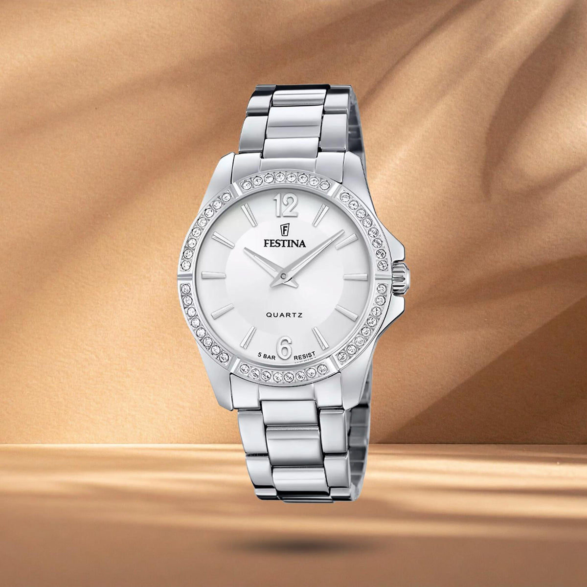Γυναικείο ρολόι Festina Mademoiselle F20593/1 με ασημί μπρασελέ, ασημί καντράν 34.5mm με ζιργκόν