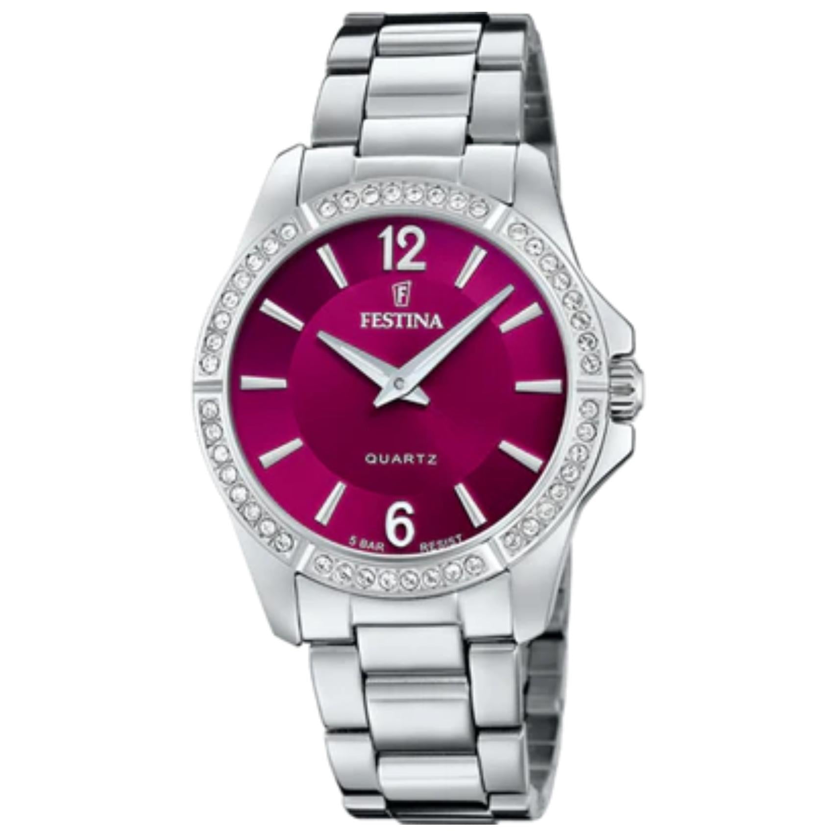 Γυναικείο ρολόι Festina Mademoiselle F20593/2 με ασημί μπρασελέ και κόκκινο καντράν