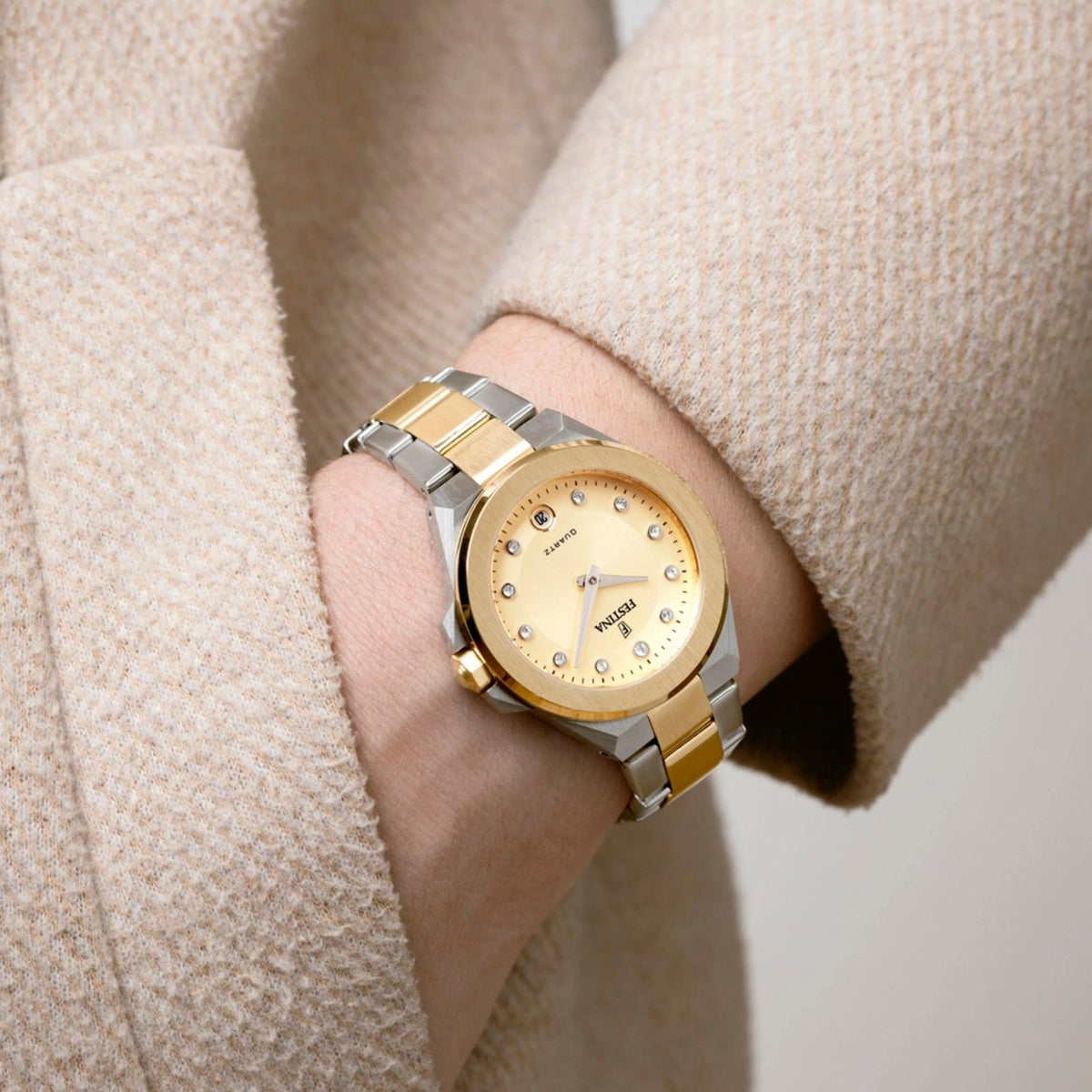 Ρολόι Festina Mademoiselle F20702/2 Με Ασημί-Χρυσό Μπρασελέ & Χρυσό Καντράν