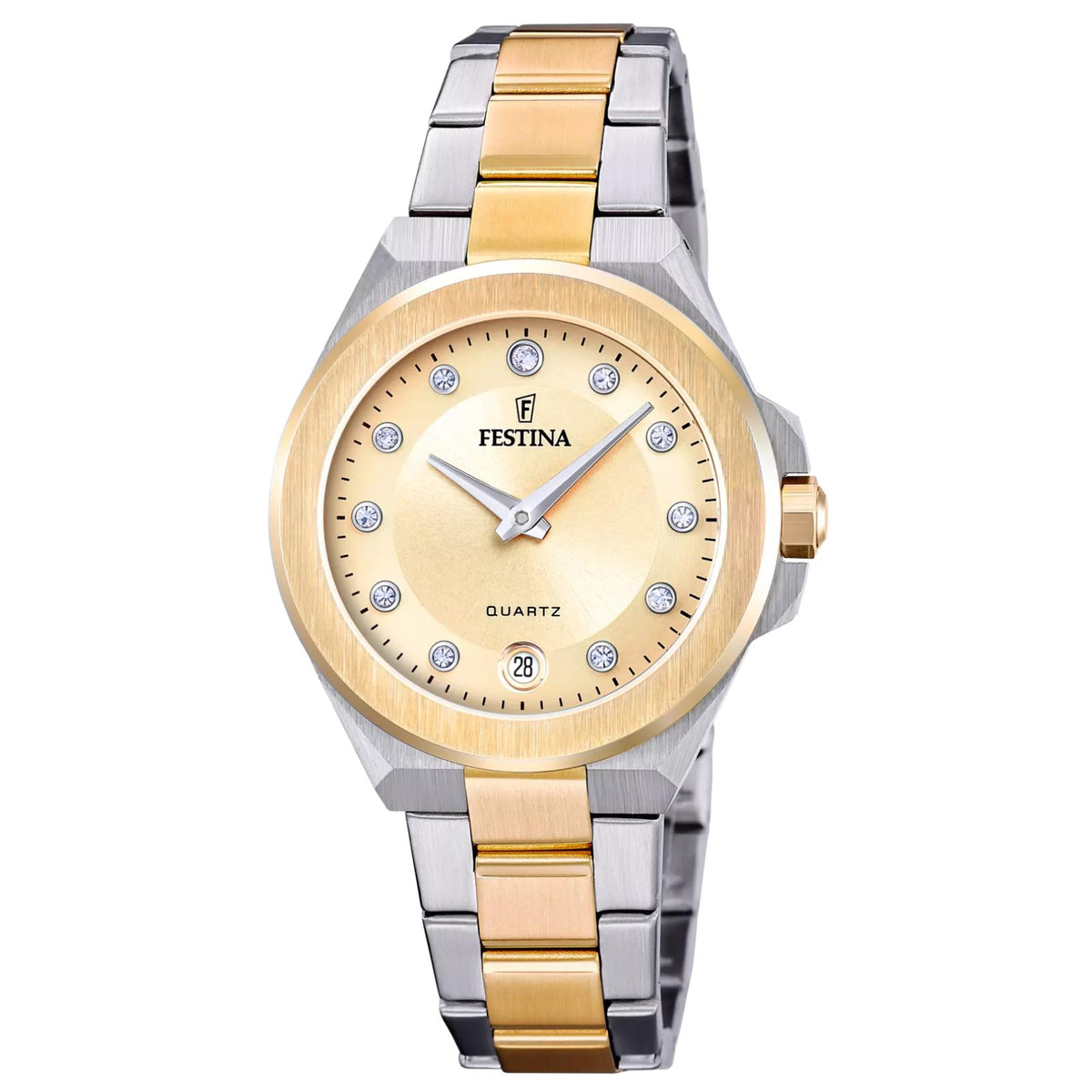 Γυναικείο ρολόι Festina Mademoiselle F20702/2 με ασημί-χρυσό μπρασελέ και χρυσό καντράν