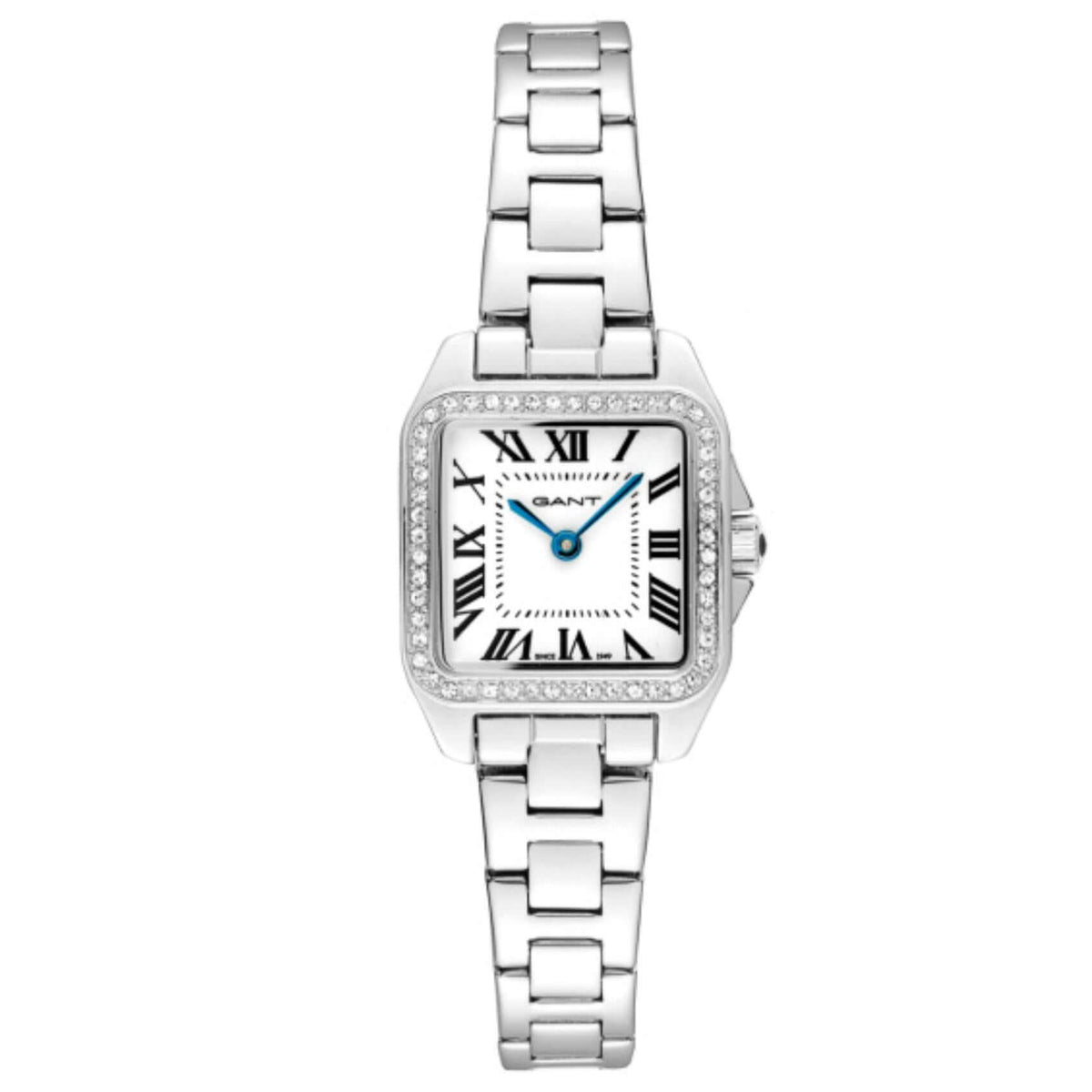 Γυναικείο ρολόι Gant Seneca Bijou G193101 με ασημί ατσάλινο μπρασελέ, λευκό τετράγωνο καντράν 22.5mm με ζιργκόν.