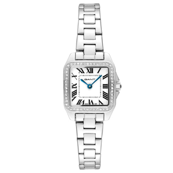 Γυναικείο ρολόι Gant Seneca Bijou G193101 με ασημί ατσάλινο μπρασελέ, λευκό τετράγωνο καντράν 22.5mm με ζιργκόν.
