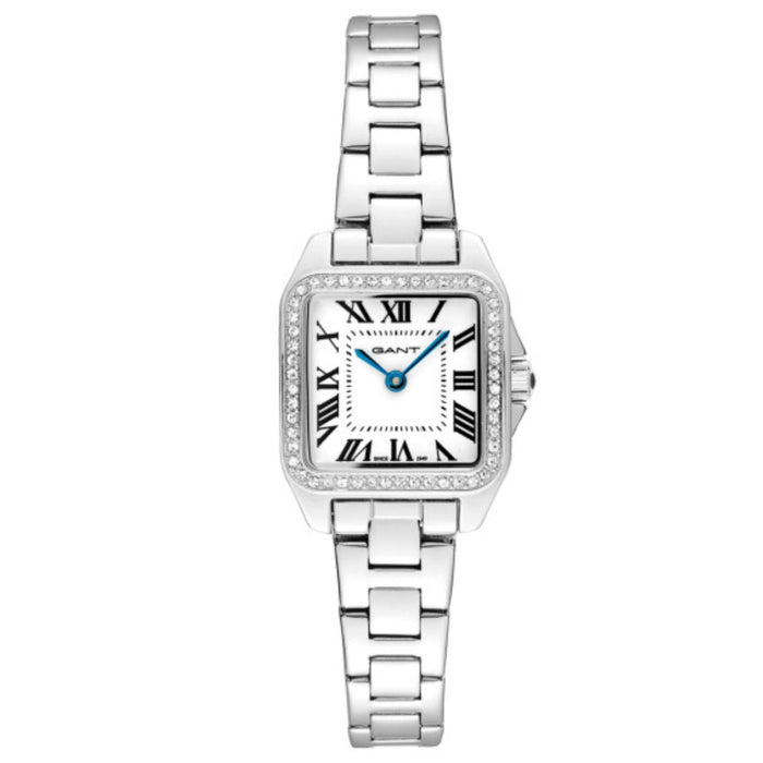 Γυναικείο ρολόι Gant Seneca Bijou G193101 με ασημί ατσάλινο μπρασελέ, λευκό τετράγωνο καντράν 22.5mm με ζιργκόν.