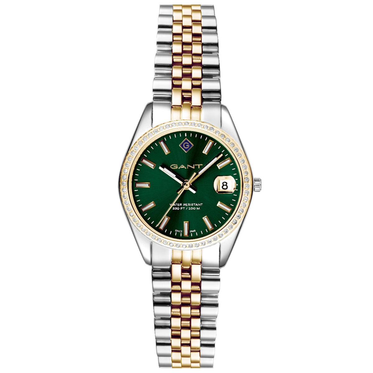 Γυναικείο ρολόι Gant Sussex Mini Bijou G181107 με ασημί-χρυσό μπρασελέ και πράσινο καντράν
