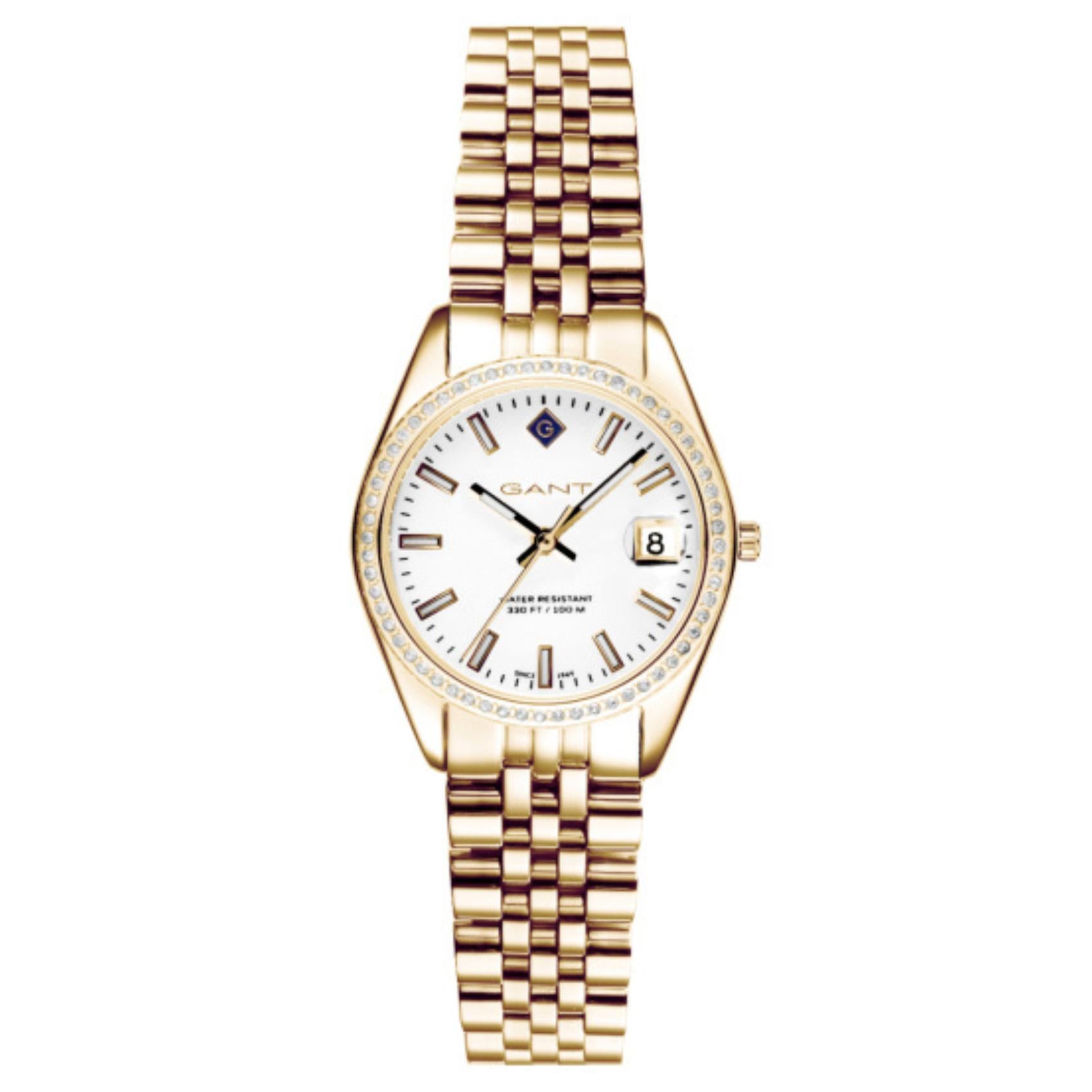 Γυναικείο ρολόι Gant Sussex Mini Bijou G181113 με χρυσό μπρασελέ και λευκό καντράν