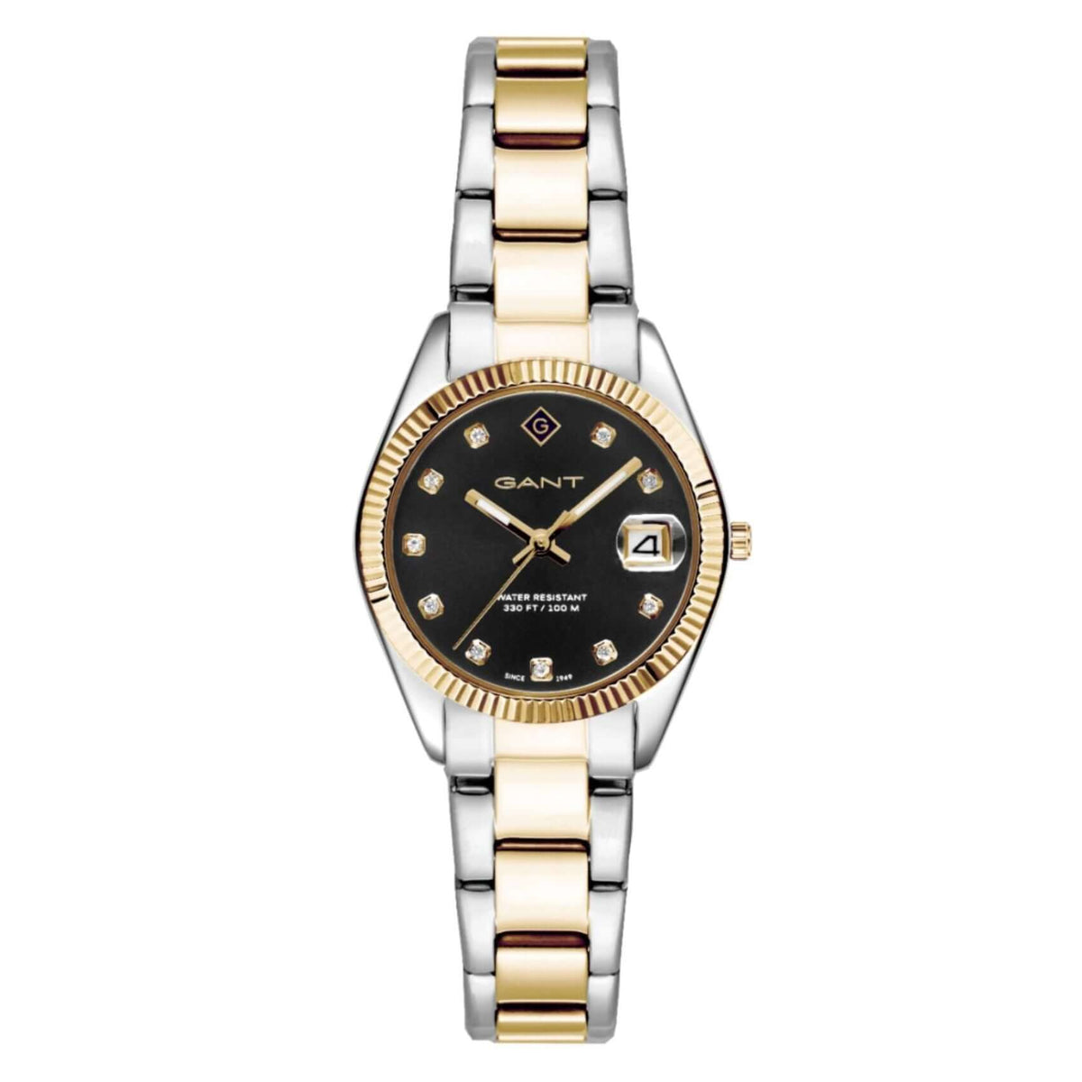 Γυναικείο ρολόι Gant Sussex Mini Stones G181018 με δίχρωμο ασημί-χρυσό ατσάλινο μπρασελέ και μαύρο καντράν 28mm με ζιργκόν.
