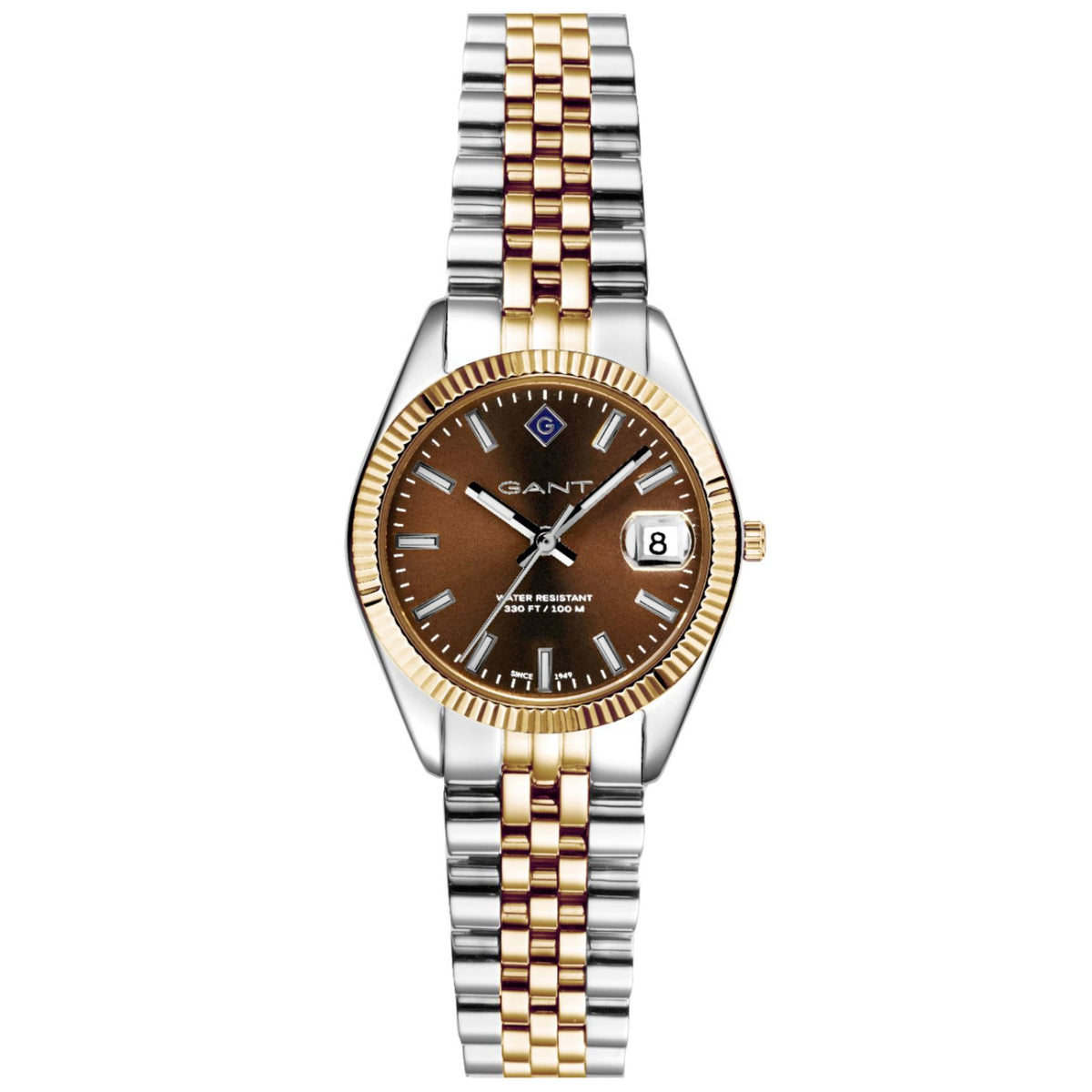 Γυναικείο ρολόι Gant Sussex Mini G181029 με ασημί-χρυσό μπρασελέ και καφέ καντράν