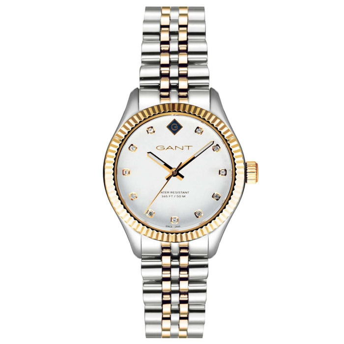 Γυναικείο ρολόι Gant Sussex Stone G136025 με δίχρωμο ατσάλινο μπρασελέ σε ασημί-χρυσό χρώμα και λευκό καντράν 34mm.