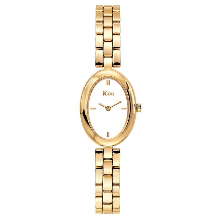 Γυναικείο ρολόι JCOU Aria JU19087-4 με χρυσό ατσάλινο μπρασελέ, λευκό καντράν 22 mm, quartz μηχανισμό και στεγανότητα 3ATM.