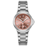 Γυναικείο ρολόι JCOU Aurelia JU19078-1 με ασημί μπρασελέ και ροζ καντράν, μπροστινή όψη.