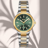 Φωτογραφία του γυναικείου ρολογιού JCOU Aurelia JU19078-2 με ασημί–χρυσό μπρασελέ και πράσινο καντράν