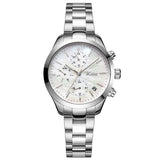 Γυναικείο ρολόι JCOU Aurora JU19081-1 με ασημί μπρασελέ και λευκό φίλντισι καντράν, μπροστινή όψη.