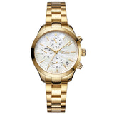 Γυναικείο ρολόι JCOU Aurora JU19081-4 με χρυσό μπρασελέ και λευκό φίλντισι καντράν, μπροστινή όψη.