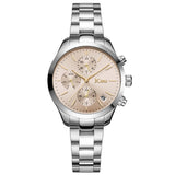 Γυναικείο ρολόι JCOU Aurora JU19081-5 με ασημί μπρασελέ και μπεζ καντράν, μπροστινή όψη.