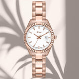 Φωτογραφία του γυναικείου ρολογιού JCOU Queen's Petit JU18035-1A με ροζ χρυσό ατσάλινο μπρασελέ και λευκό καντράν