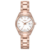 Γυναικείο ρολόι JCOU Queen's Petit JU18035-1A με ροζ χρυσό ατσάλινο μπρασελέ και λευκό καντράν, όψη από μπροστά.