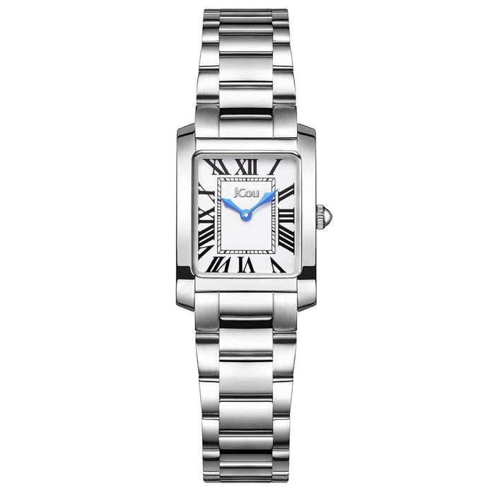Γυναικείο ρολόι JCOU Sierra JU19080-1 με ασημί ατσάλινο μπρασελέ και τετράγωνο άσπρο καντράν διαστάσεων 22mm.