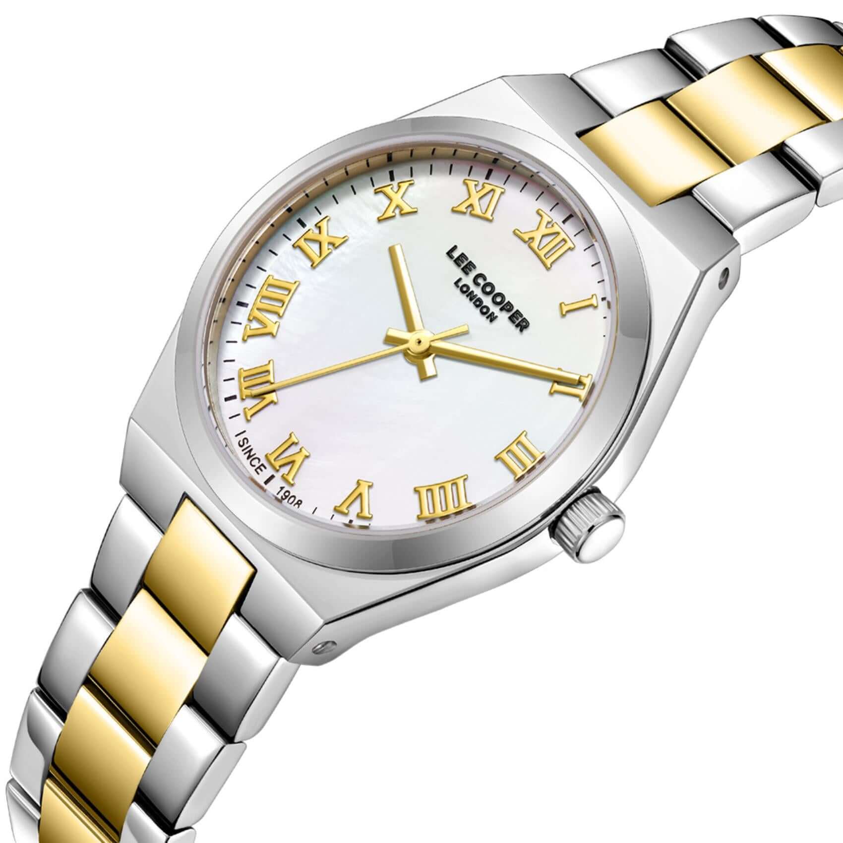 Καντράν από γυναικείο ρολόι Lee Cooper Ladies LC08298.230 σε ασημί χρώμα με χρυσούς δείκτες και κάσα 30 mm σε στρογγυλό σχήμα.