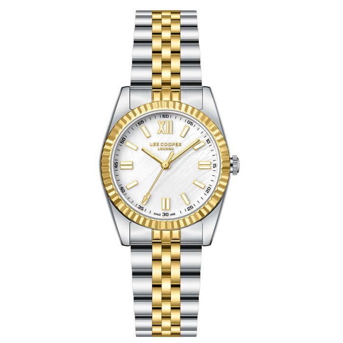 Γυναικείο ρολόι Lee Cooper Ladies LC08303.220 με δίχρωμο ατσάλινο μπρασελέ, λευκό φίλντισι καντράν και κάσα 30 mm σε στρογγυλό σχήμα.