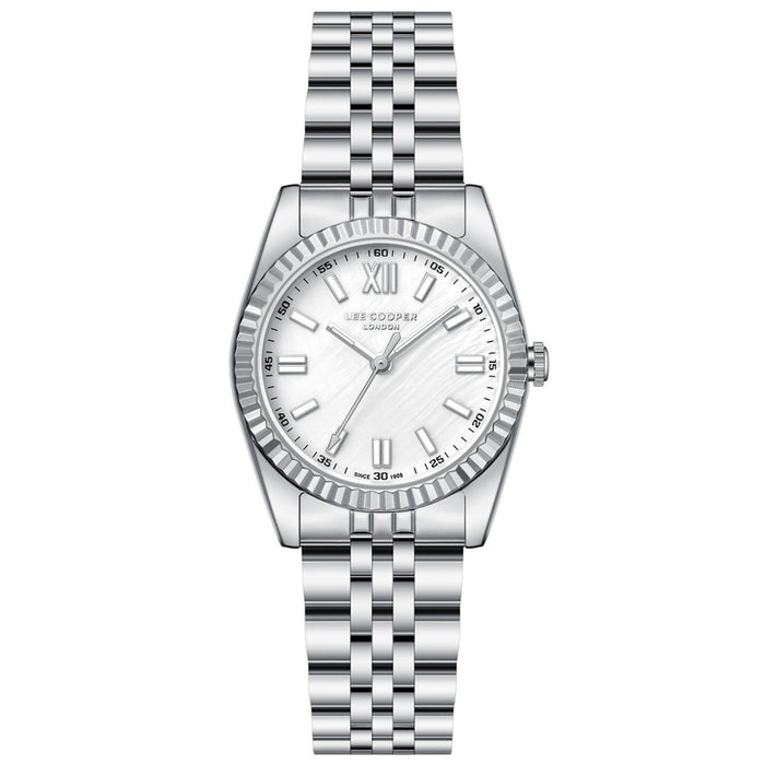 Γυναικείο ρολόι Lee Cooper Ladies LC08303.320 με ασημί ατσάλινο μπρασελέ, λευκό φίλντισι καντράν και κάσα 30 mm σε στρογγυλό σχήμα.