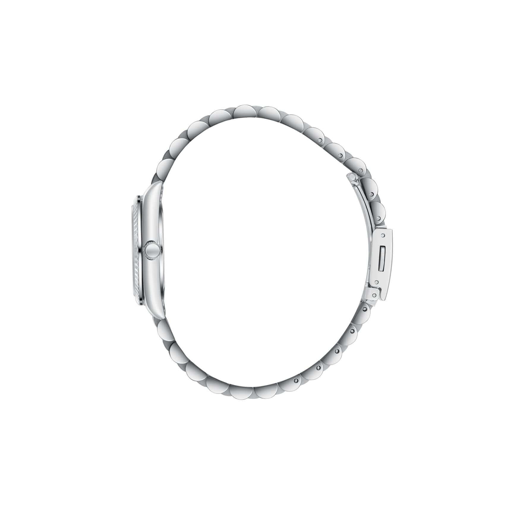 Πλάγια όψη από γυναικείο ρολόι Lee Cooper Ladies LC08303.320 με ασημί μπρασελέ από ανοξείδωτο ατσάλι.