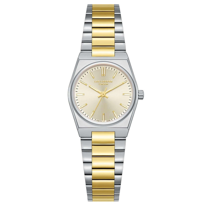 Γυναικείο ρολόι Lee Cooper Ladies LC08362.210 με δίχρωμο μπρασελέ και χρυσό καντράν 25mm με χρυσούς δείκτες.