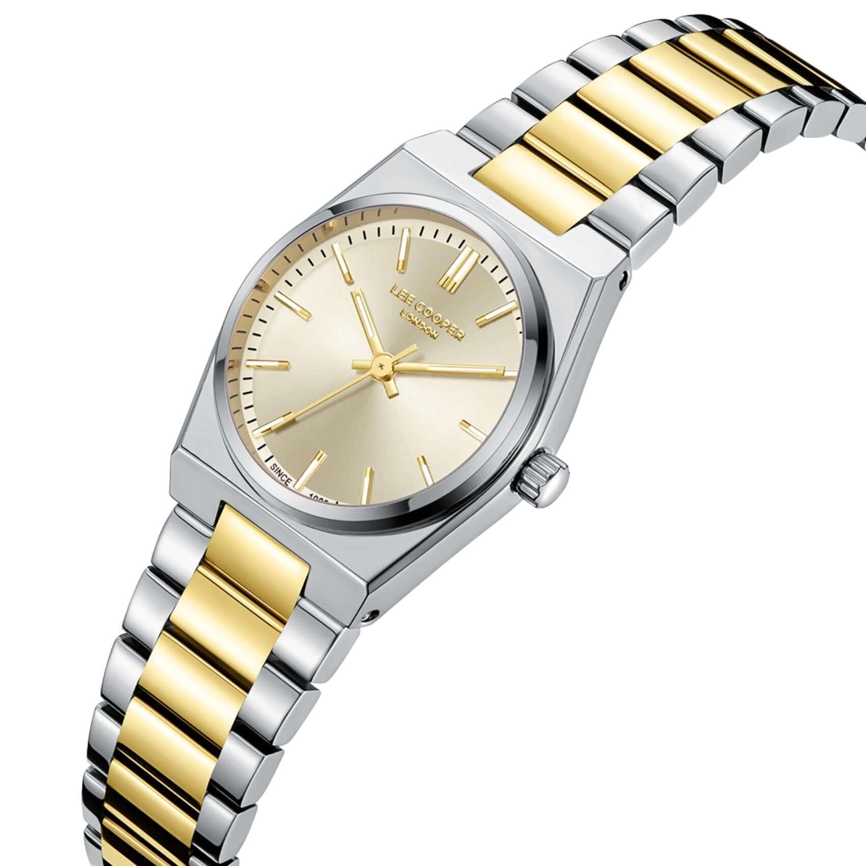 Χρυσό καντράν 25mm του γυναικείου ρολογιού Lee Cooper Ladies LC08362.210 με χρυσούς δείκτες.