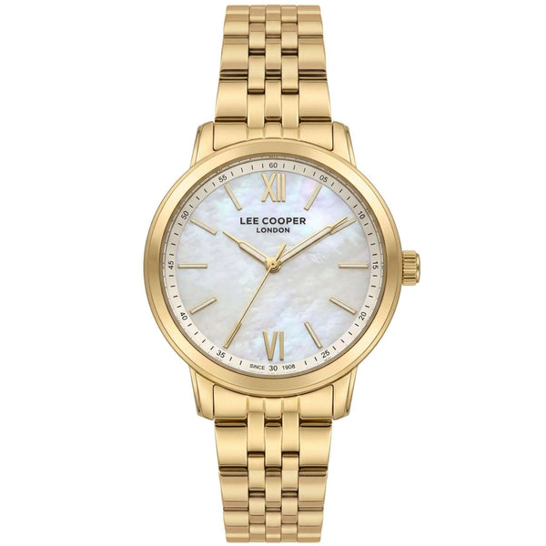 Γυναικείο ρολόι Lee Cooper Ladies LC08371.120 με χρυσό μπρασελέ και λευκό φίλντισι καντράν 32mm.