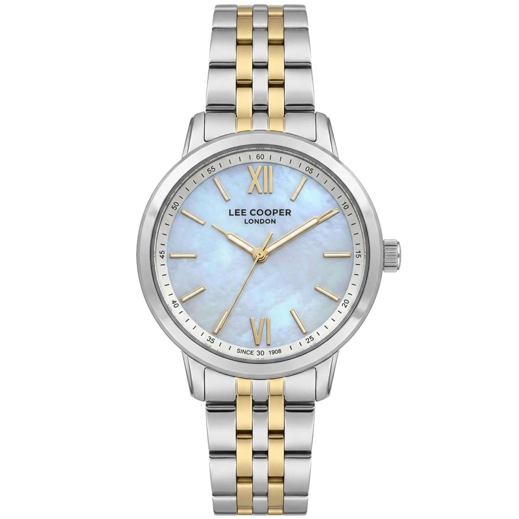 Γυναικείο ρολόι Lee Cooper Ladies LC08371.220 με δίχρωμο μπρασελέ και λευκό φίλντισι καντράν 32mm.