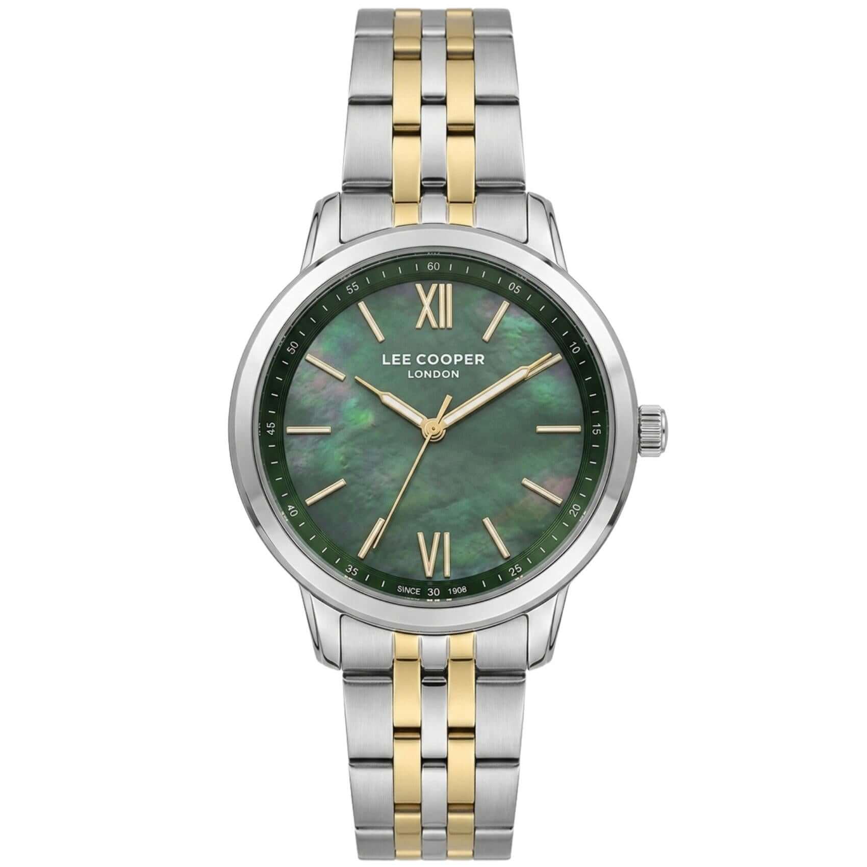 Γυναικείο ρολόι Lee Cooper Ladies LC08371.270 με δίχρωμο μπρασελέ και πράσινο καντράν 32mm.