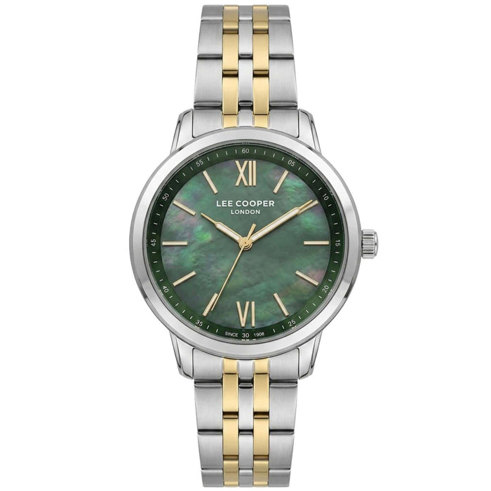 Γυναικείο ρολόι Lee Cooper Ladies LC08371.270 με δίχρωμο μπρασελέ και πράσινο καντράν 32mm.