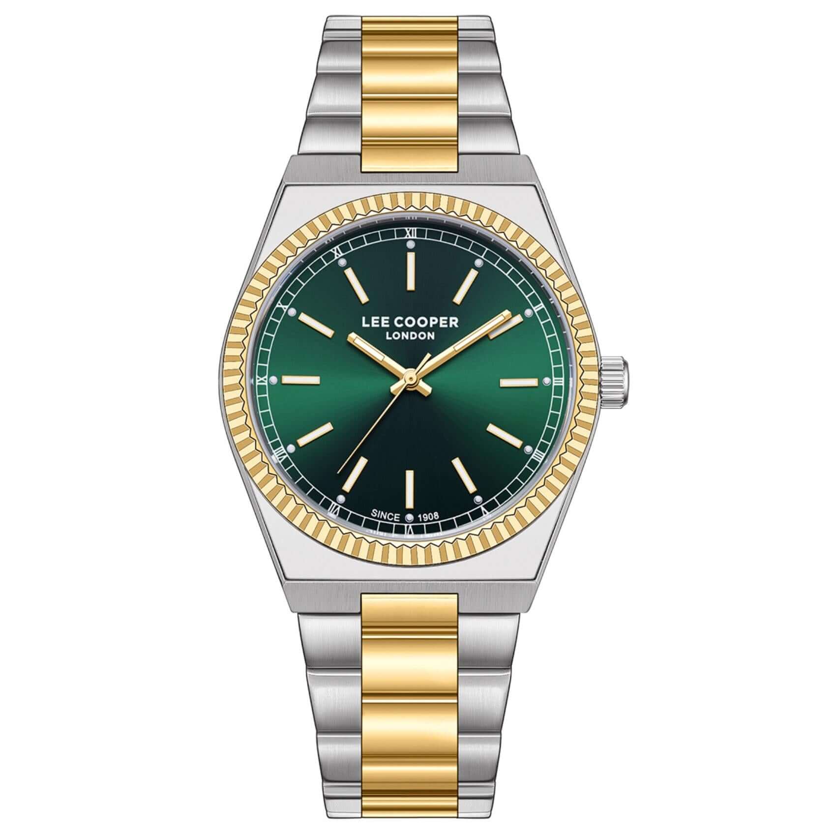 Γυναικείο ρολόι Lee Cooper Ladies LC08375.270 με δίχρωμο ατσάλινο μπρασελέ, πράσινο καντράν και κάσα 31 mm.
