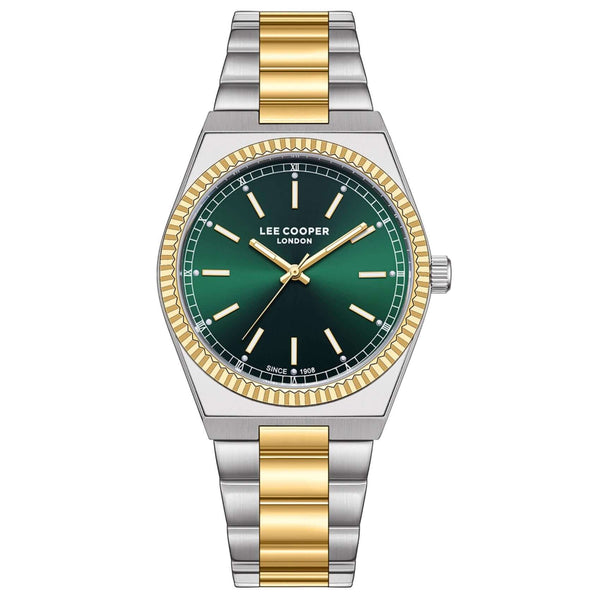Γυναικείο ρολόι Lee Cooper Ladies LC08375.270 με δίχρωμο ατσάλινο μπρασελέ, πράσινο καντράν και κάσα 31 mm.