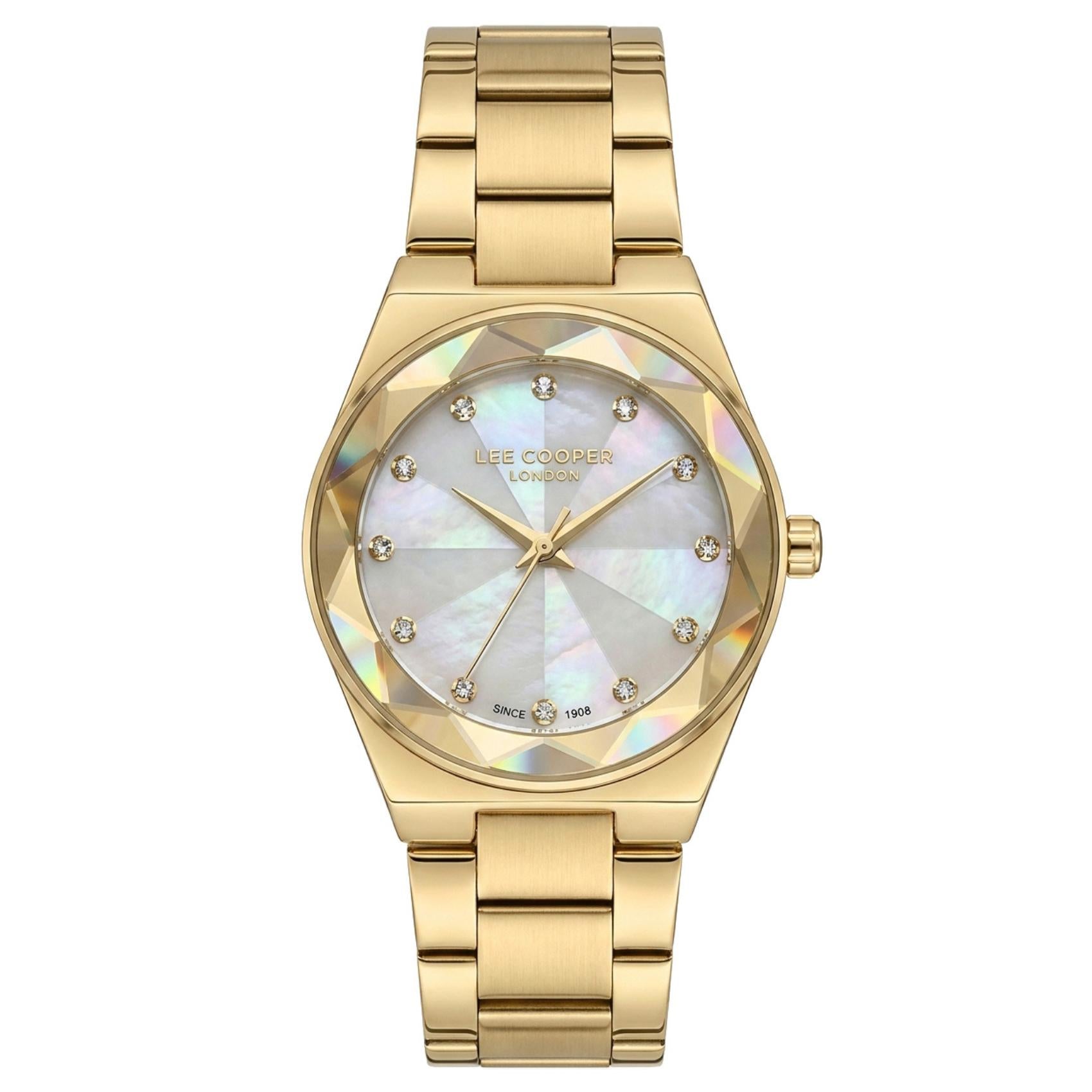 Γυναικείο ρολόι Lee Cooper Ladies LC08378.130 με χρυσό μπρασελέ και λευκό φίλντισι καντράν