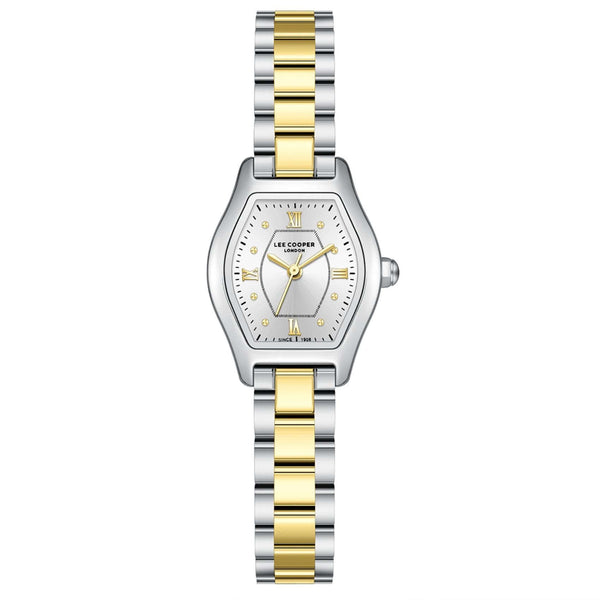 Γυναικείο ρολόι Lee Cooper Ladies LC08391.230 με δίχρωμο ατσάλινο μπρασελέ, ασημί καντράν και κάσα 22 mm σε οβάλ σχήμα.