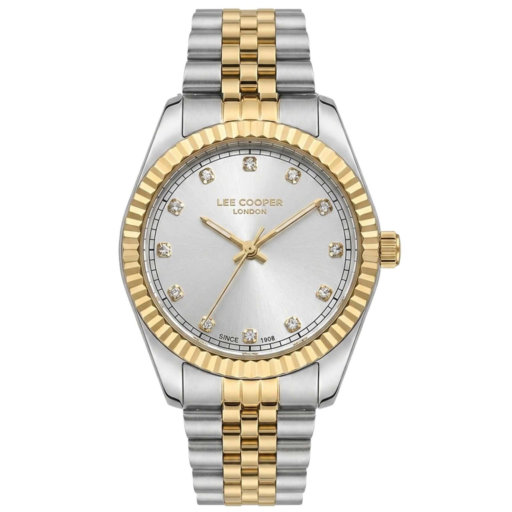 Γυναικείο ρολόι Lee Cooper Ladies LC08400.230 με δίχρωμο μπρασελέ και ασημί καντράν 24mm διακοσμημένο με ζιργκόν.