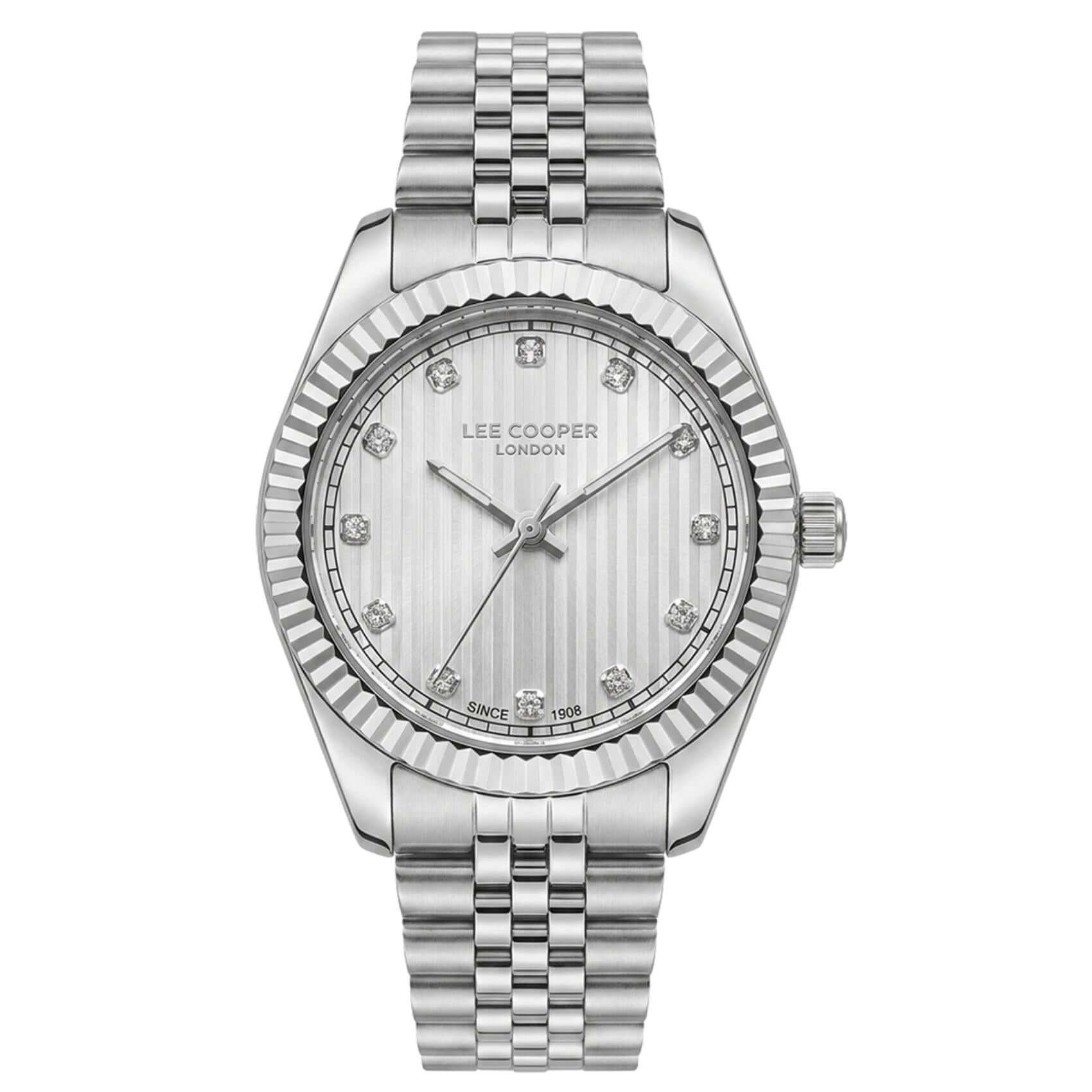Γυναικείο ρολόι Lee Cooper Ladies LC08400.330 με ασημί μπρασελέ και ασημί καντράν 24mm διακοσμημένο με ζιργκόν.