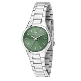 Γυναικείο ρολόι Maserati Attrazione R8853151508 με ασημί μπρασελέ από ανοξείδωτο ατσάλι και πράσινο καντράν διαμέτρου 30mm με quartz μηχανισμό.