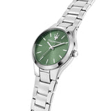 «Κοντινό στο πράσινο καντράν του γυναικείου ρολογιού Maserati Attrazione R8853151508 με ασημί δείκτες