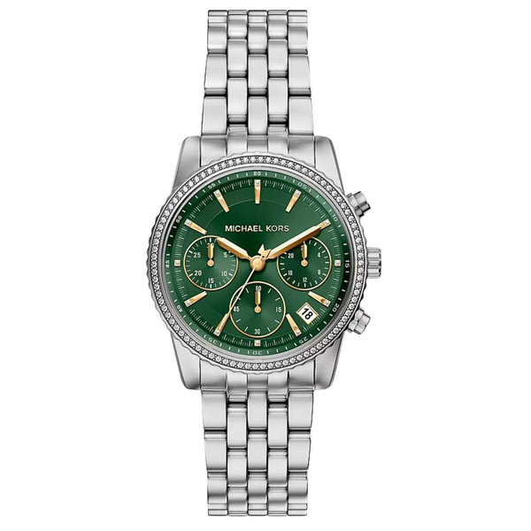Γυναικείο ρολόι Michael Kors Bryant MK7583 με ασημί μπρασελέ, πράσινο καντράν 35mm και λαμπερά ζιργκόν.