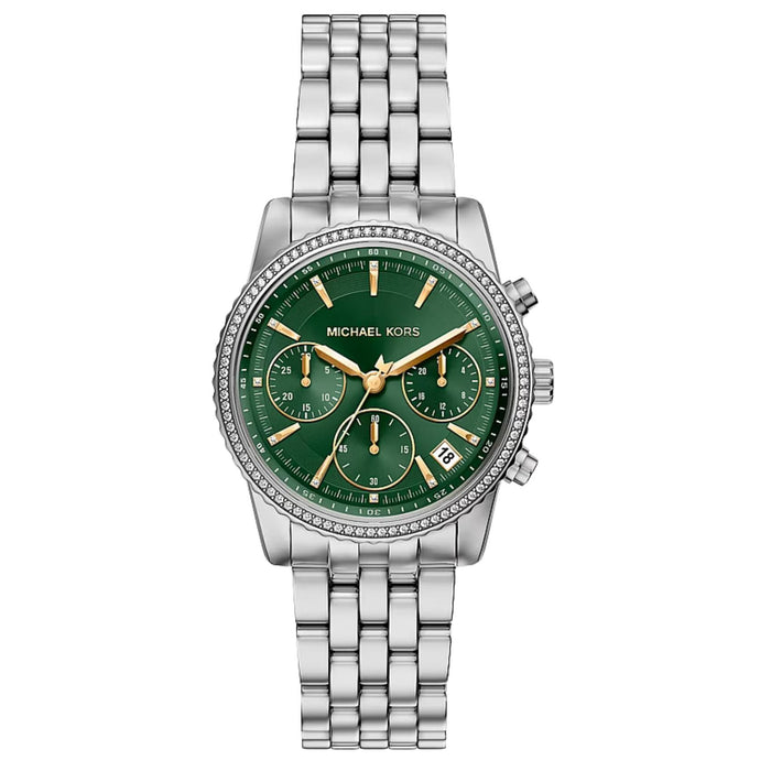 Γυναικείο ρολόι Michael Kors Bryant MK7583 με ασημί μπρασελέ, πράσινο καντράν 35mm και λαμπερά ζιργκόν.