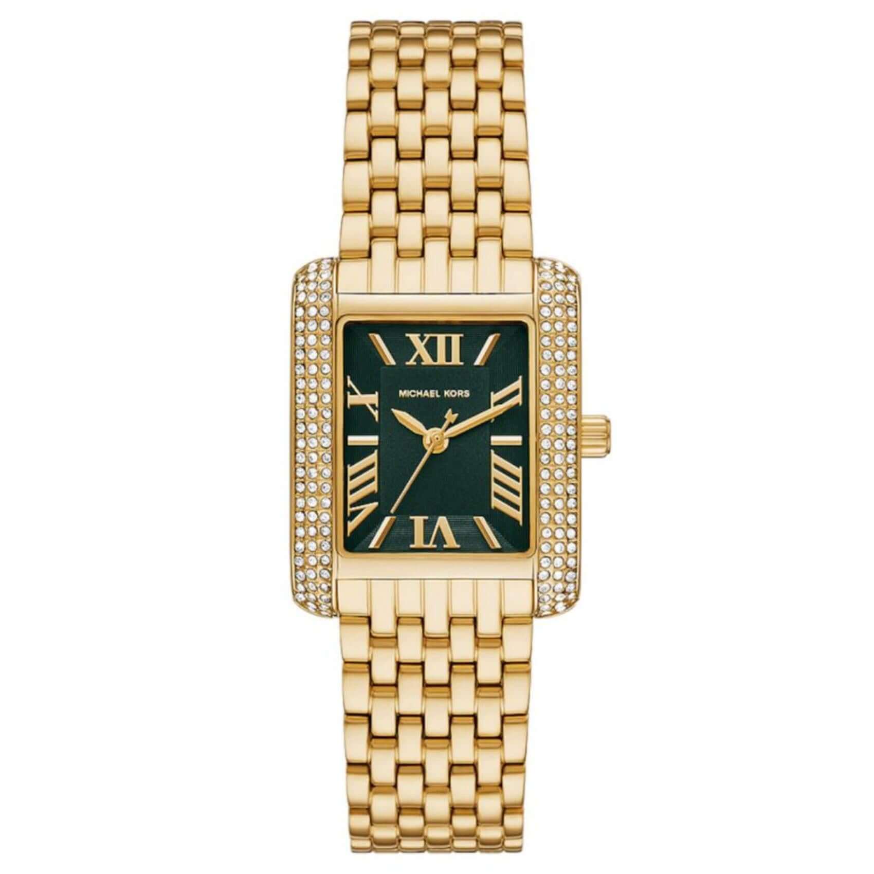 Γυναικείο ρολόι Michael Kors Emery MK4742 με χρυσό ατσάλινο μπρασελέ και πράσινο τετράγωνο καντράν 33mm διακοσμημένο με ζιργκόν