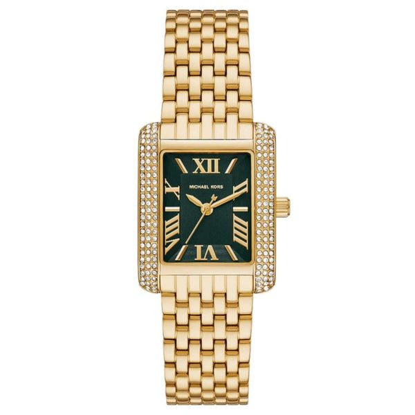 Γυναικείο ρολόι Michael Kors Emery MK4742 με χρυσό ατσάλινο μπρασελέ και πράσινο τετράγωνο καντράν 33mm διακοσμημένο με ζιργκόν