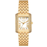 Γυναικείο ρολόι Michael Kors Emery MK4826 με χρυσό ατσάλινο μπρασελέ και λευκό τετράγωνο καντράν 27mm διακοσμημένο με ζιργκόν, σε καθαρή front λήψη που αναδεικνύει τη λάμψη και τη λεπτομέρεια του σχεδιασμού.