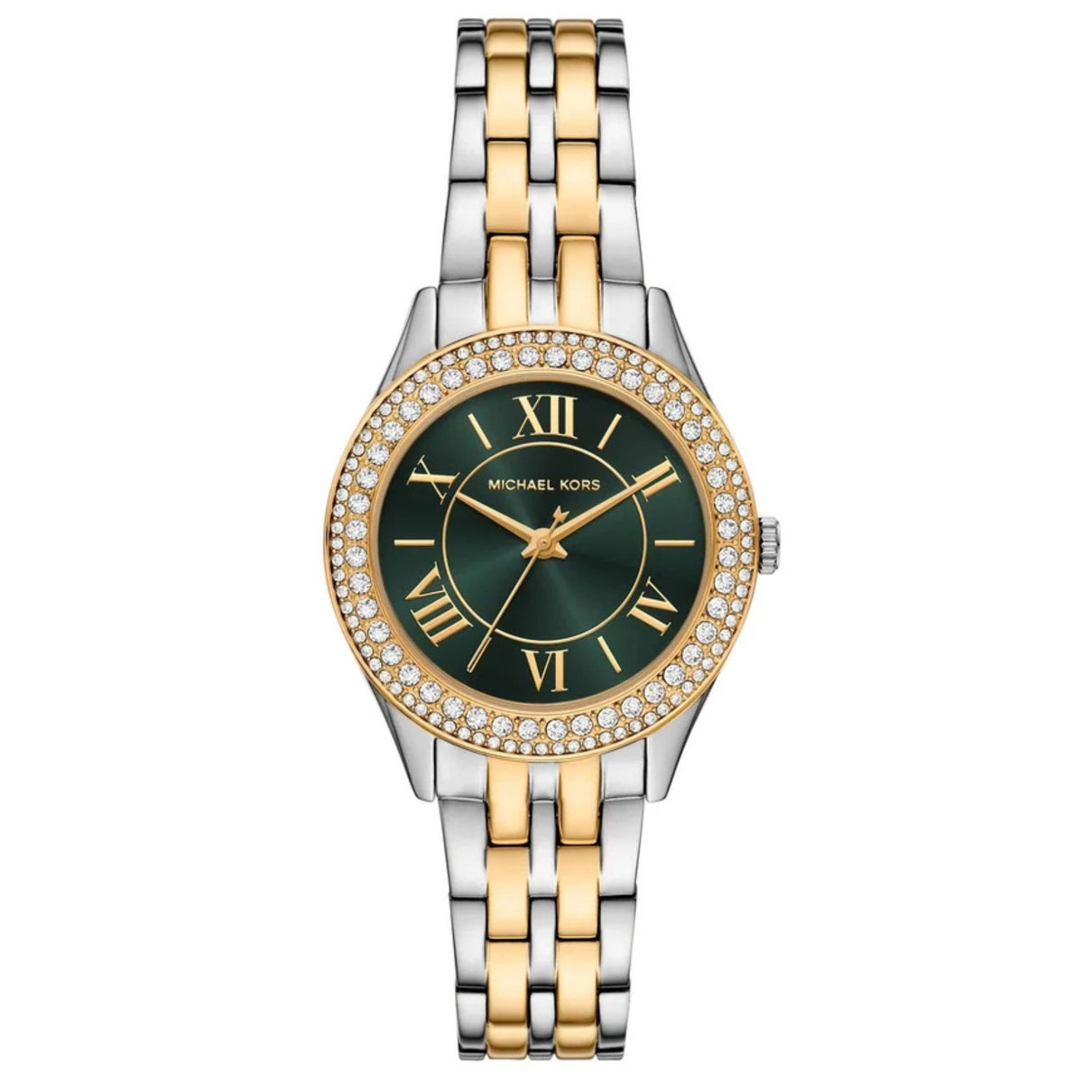 Γυναικείο ρολόι Michael Kors Harlowe MK7654 με ασημί-χρυσό μπρασελέ και πράσινο καντράν