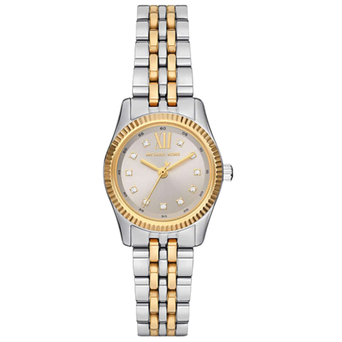 Σετ ρολόι με βραχιόλια Michael Kors Lexington MK4815 Set με δίχρωμο ατσάλινο μπρασελέ σε ασημί-χρυσό χρώμα και ασημί καντράν 26mm με ζιργκόν.