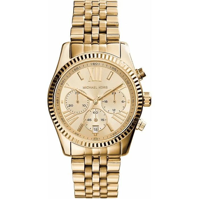Γυναικείο ρολόι Michael Kors Lexington MK7378 χρονογράφος με χρυσό ατσάλινο μπρασελέ, στρογγυλό χρυσό καντράν με ημερομηνία και στεφάνι 38mm.